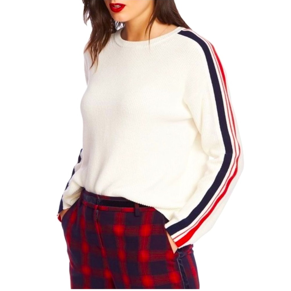 Court & Rowe Women’s White Long Sleeve Side Stripe Knit Sweater Size Medium